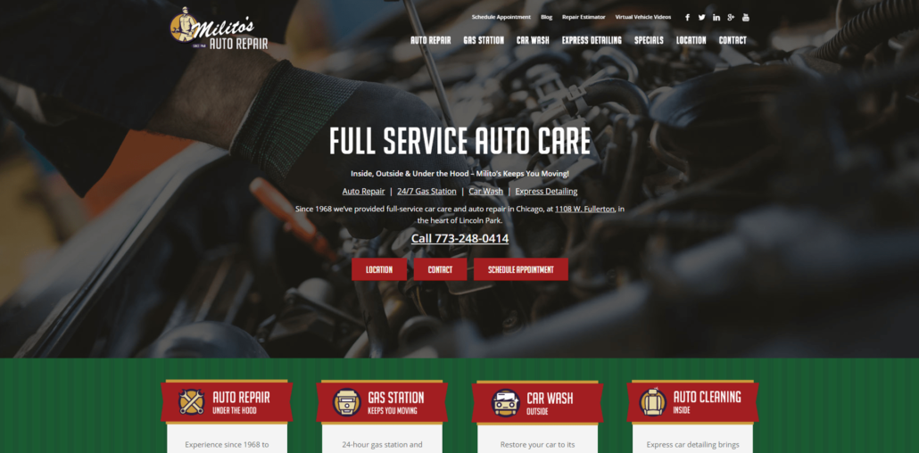 Militos Auto Repair - Small Business Website SEO and Paid Search Management by Purple Gen