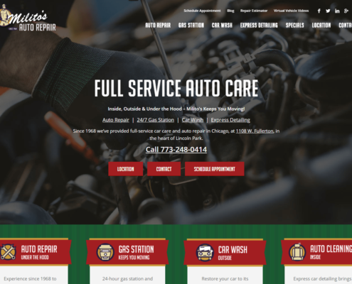 Militos Auto Repair - Small Business Website SEO and Paid Search Management by Purple Gen