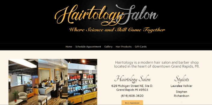 Hairtology Salon Website Design by Purple Gen - Purple-Gen.com