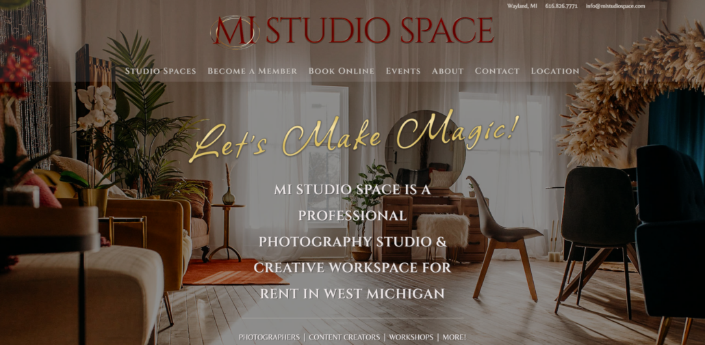 MI Studio Space website and logo design, content creation and SEO by Purple Gen - purple-gen.com