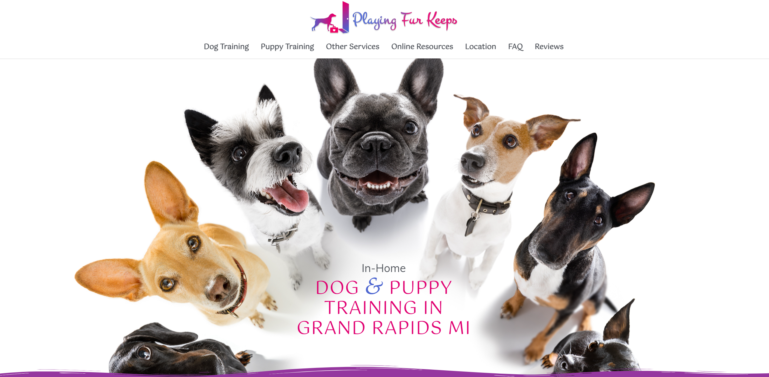 Playing Fur Keeps Dog Training Website Design by Purple Gen - Purple-Gen.com
