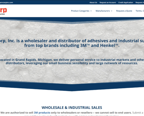 Website design and ecommerce for ServCorp, Inc, a wholesale supplier of industrial products in Grand Rapids MI - Purple-Gen.com