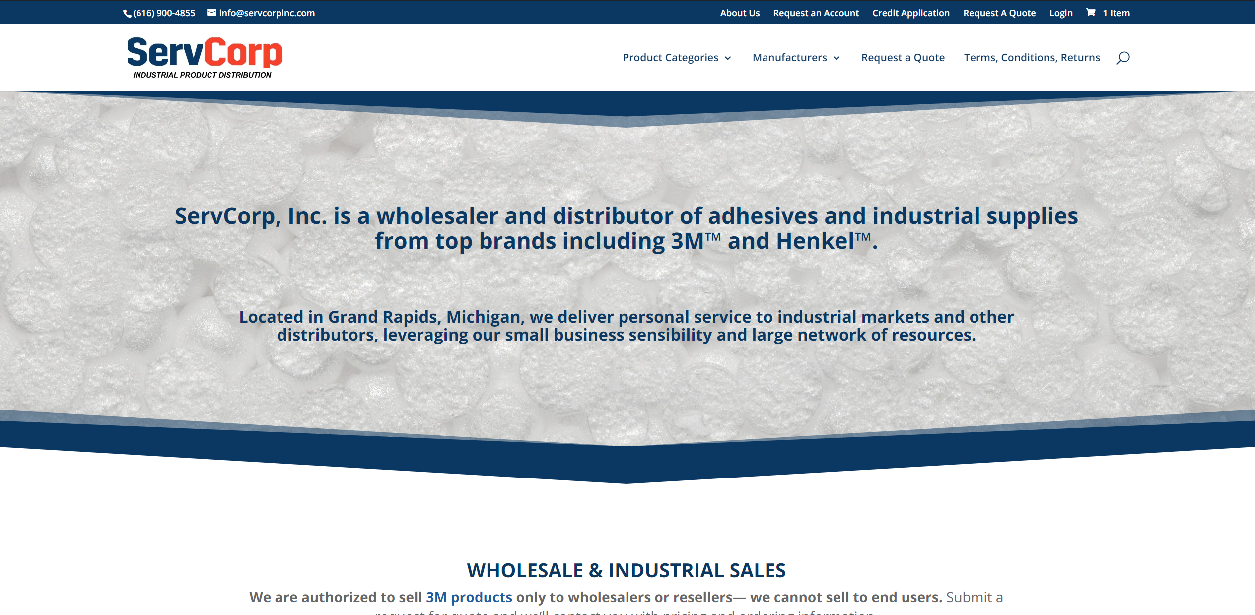 Website design and ecommerce for ServCorp, Inc, a wholesale supplier of industrial products in Grand Rapids MI - Purple-Gen.com