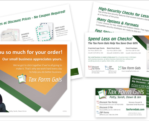 Design of Branded Business Cards and Flyers for The Tax Form Gals by Purple Gen - Purple-Gen.com